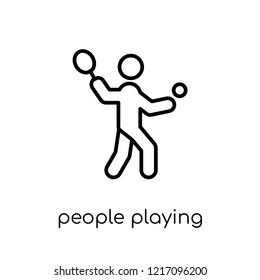 people playing squash icon. Trendy modern flat linear vector people playing squash icon on white background from thin line Recreational games collection, outline vector illustration