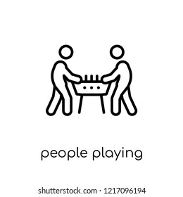 people playing table football icon. Trendy modern flat linear vector people playing table football icon on white background from thin line Recreational games collection, outline vector illustration