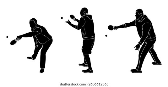 People playing table tennis with racket and ball, male black silhouette in sportswear, sports outfit