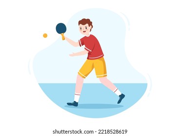 Personas jugando al tenis de mesa con raqueta y bola de juego de ping-pong en mano de caricatura plana Dibujo de plantillas