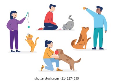 people playing with their pets illustration