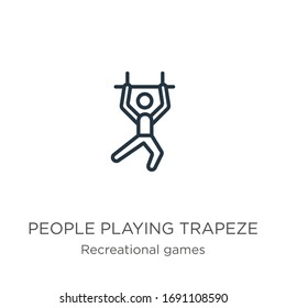 People playing trapeze icon. Thin linear people playing trapeze outline icon isolated on white background from recreational games collection. Line vector sign, symbol for web and mobile