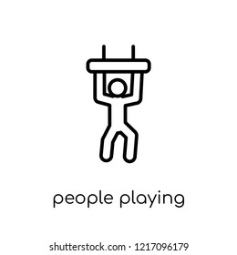 people playing trapeze icon. Trendy modern flat linear vector people playing trapeze icon on white background from thin line Recreational games collection, outline vector illustration