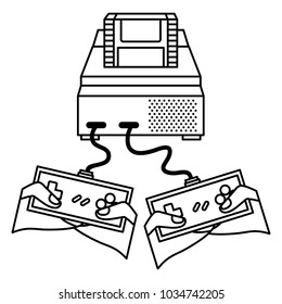 people playing video game hands holding console controller