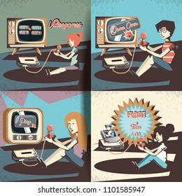 people playing video game retro