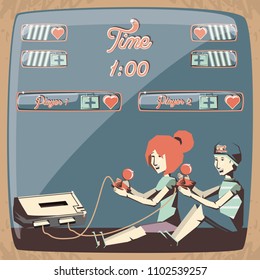 people playing video game retro