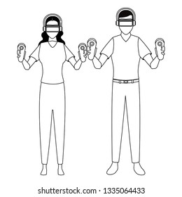 People playing with virtual reality in black and white