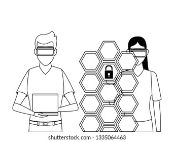 People playing with virtual reality in black and white