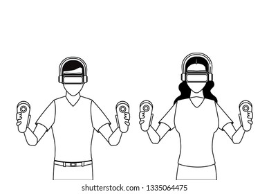 People playing with virtual reality in black and white