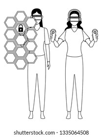 People playing with virtual reality in black and white