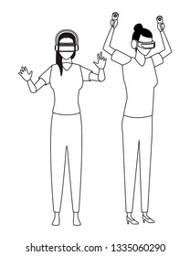 People playing with virtual reality glasses in black and white