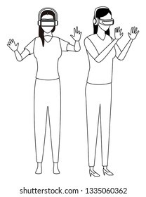 People playing with virtual reality glasses in black and white