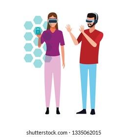People playing with virtual reality glasses