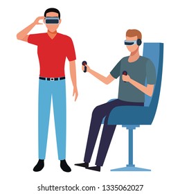 People playing with virtual reality glasses