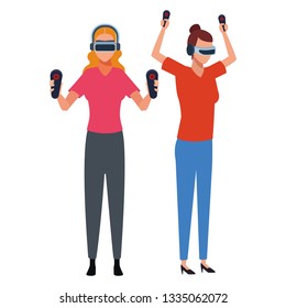 People playing with virtual reality glasses