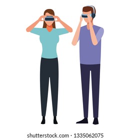 People playing with virtual reality glasses