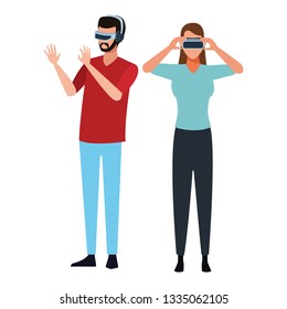 People playing with virtual reality glasses