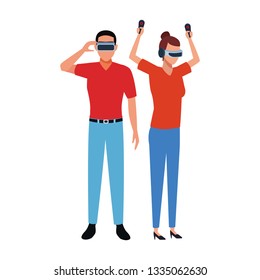 People playing with virtual reality glasses