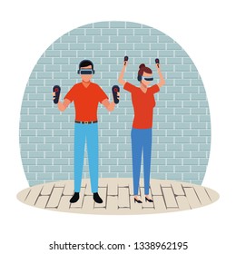 People playing with virtual reality glasses