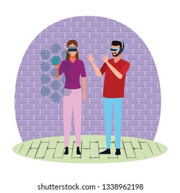 People playing with virtual reality glasses