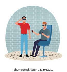 People playing with virtual reality glasses