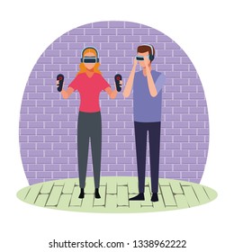 People playing with virtual reality glasses