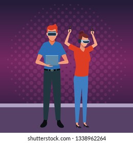 People playing with virtual reality glasses