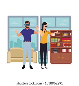 People playing with virtual reality glasses