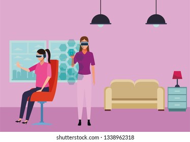 People playing with virtual reality glasses