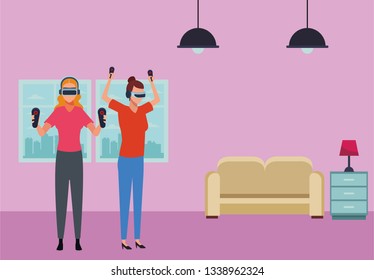 People playing with virtual reality glasses