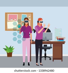 People playing with virtual reality glasses