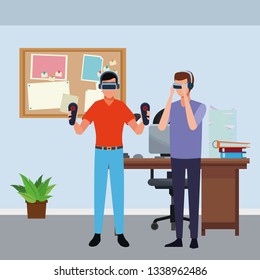 People playing with virtual reality glasses