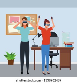People playing with virtual reality glasses