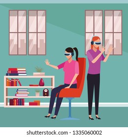 People playing with virtual reality technology