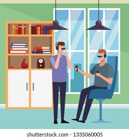 People playing with virtual reality technology
