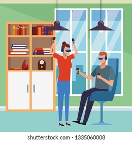 People playing with virtual reality technology