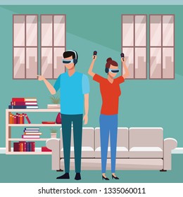 People playing with virtual reality technology