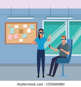 People playing with virtual reality technology