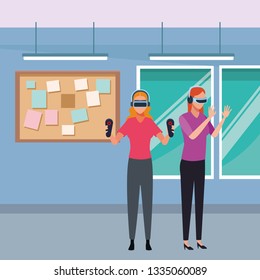 People playing with virtual reality technology