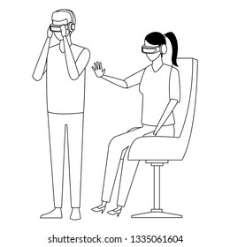 People playing with virtual reality technology in black and white
