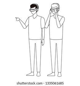 People playing with virtual reality technology in black and white