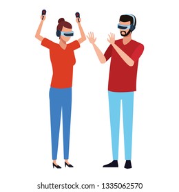 People playing with virtual reality technology
