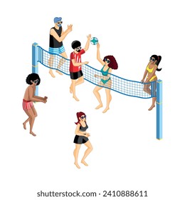 People Playing Volleyball Cartoon Isolated Vector Illustration