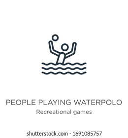 People playing waterpolo icon. Thin linear people playing waterpolo outline icon isolated on white background from recreational games collection. Line vector sign, symbol for web and mobile