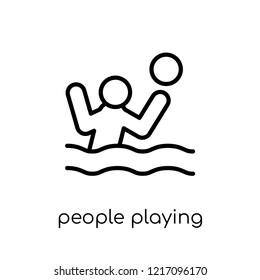 people playing waterpolo icon. Trendy modern flat linear vector people playing waterpolo icon on white background from thin line Recreational games collection, outline vector illustration