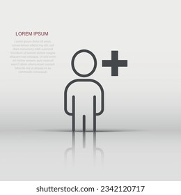 People with plus icon in flat style. Staff vector collection illustration on white isolated background. Human business concept.