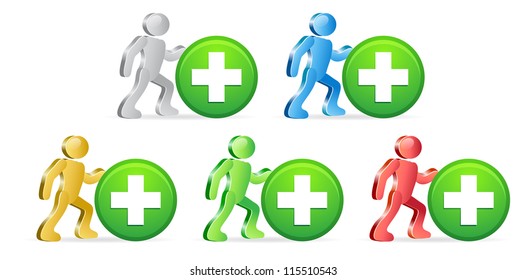 People and and Plus Signs Button. Group of people in different colors. Vector Illustration.