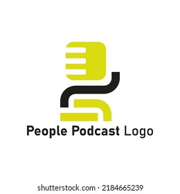 People Podcast Logo : Illustration of a man with a microphone head. Premium logos that are suitable for applications, social media icons, business logos, and related businesses.