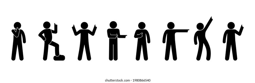 people point direction with finger, stick figure human silhouette, isolated icons man