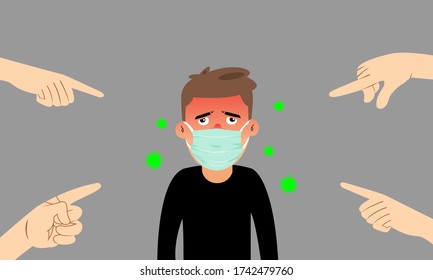 People point their finger at the person who is infected with the corona virus(COVID-19).He was surrounded by people who hated, despised, abused.